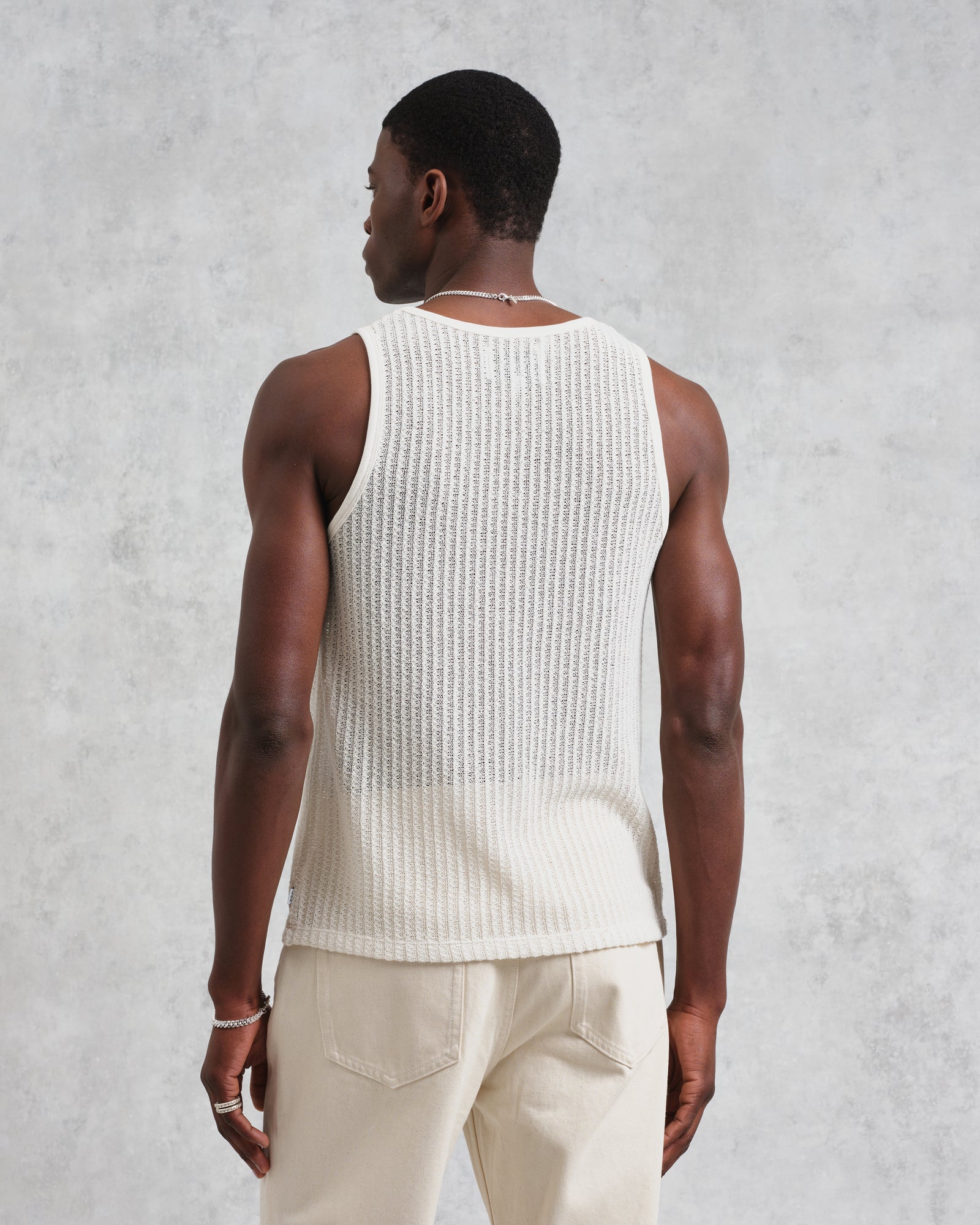 Men's Ecru Open Knit Vest | Wax London