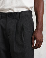 wax london Raleigh - Charcoal Herringbone Pleated Trousers