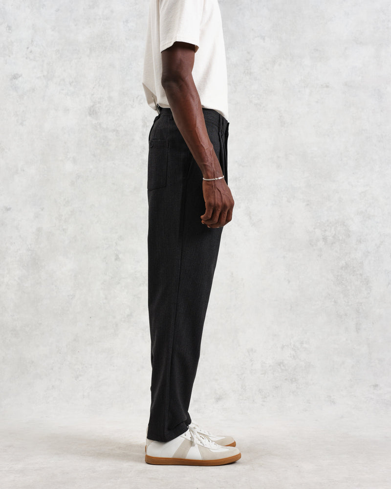 wax london Raleigh - Charcoal Herringbone Pleated Trousers