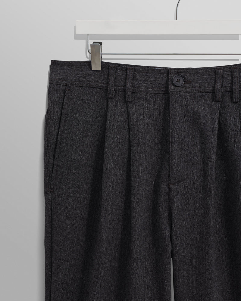 wax london Raleigh - Charcoal Herringbone Pleated Trousers