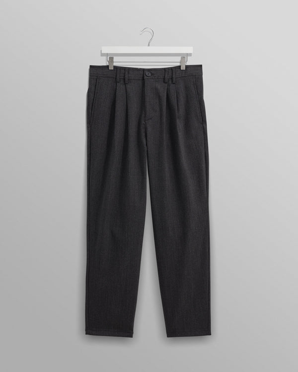 wax london Raleigh - Charcoal Herringbone Pleated Trousers