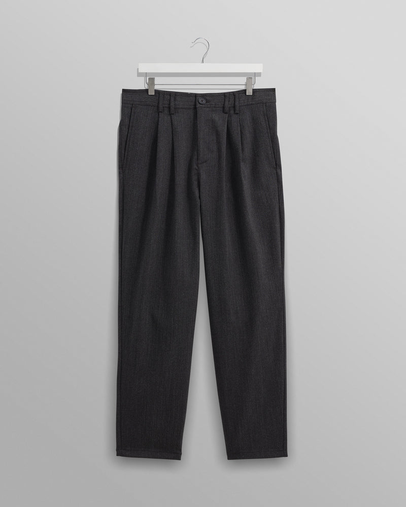 wax london Raleigh - Charcoal Herringbone Pleated Trousers