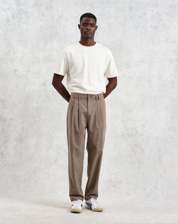 wax london Raleigh - Light Brown Herringbone Pleated Trousers