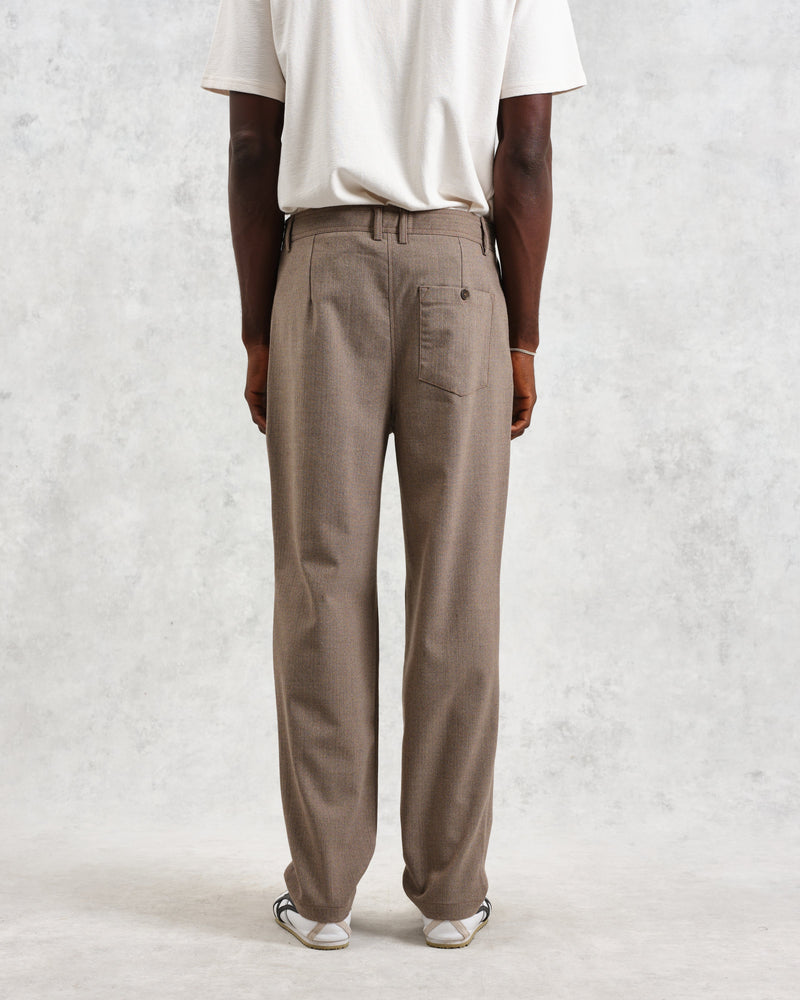 wax london Raleigh - Light Brown Herringbone Pleated Trousers