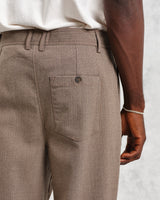 wax london Raleigh - Light Brown Herringbone Pleated Trousers