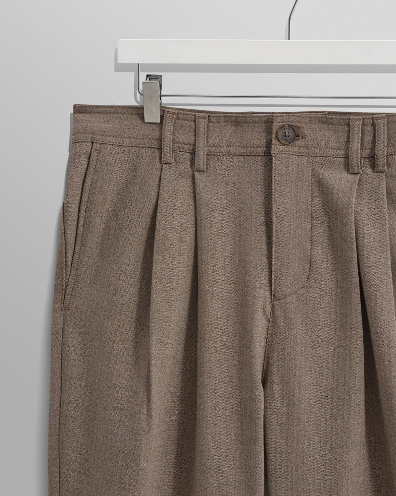 wax london Raleigh - Light Brown Herringbone Pleated Trousers