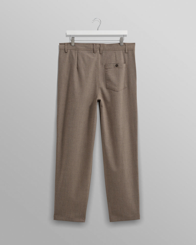 wax london Raleigh - Light Brown Herringbone Pleated Trousers