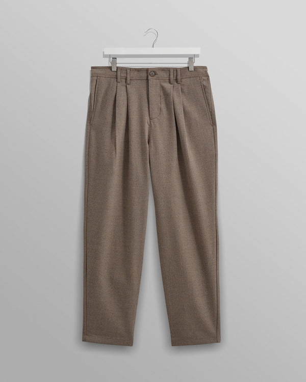 wax london Raleigh - Light Brown Herringbone Pleated Trousers