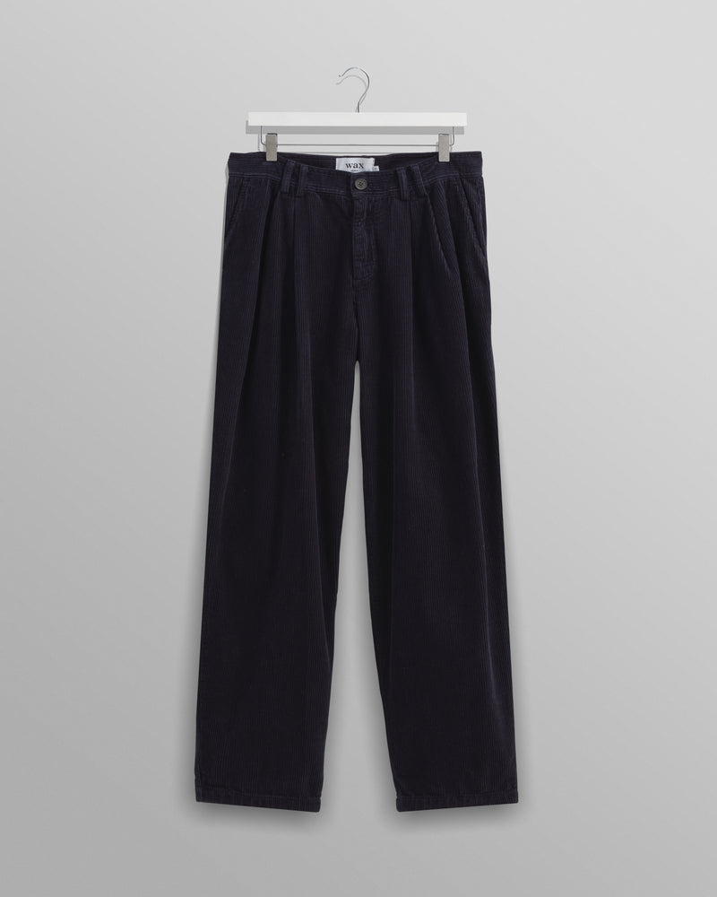 wax london Raleigh - Navy Corduroy Pleated Trousers