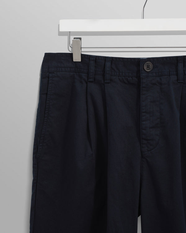 wax london Raleigh - Navy Cotton Pleated Trousers