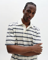 Redman - Ecru Textured Stripe Organic Cotton Polo Shirt