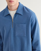wax london men's Reeve - French Blue Loopback Organic Cotton Collared Sweatshirt