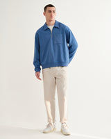 wax london men's Reeve - French Blue Loopback Organic Cotton Collared Sweatshirt