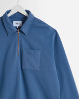 wax london men's Reeve - French Blue Loopback Organic Cotton Collared Sweatshirt