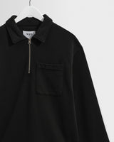 wax london men's Reeve - Washed Black Loopback Organic Cotton Collared Sweatshirt