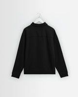 wax london men's Reeve - Washed Black Loopback Organic Cotton Collared Sweatshirt