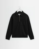 wax london men's Reeve - Washed Black Loopback Organic Cotton Collared Sweatshirt