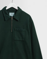 wax london men's Reeve - Washed Green Loopback Organic Cotton Collared Sweatshirt