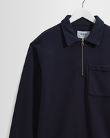 wax london men's Reeve - Washed Navy Loopback Organic Cotton Collared Sweatshirt