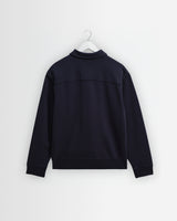 wax london men's Reeve - Washed Navy Loopback Organic Cotton Collared Sweatshirt