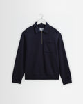 Reeve - Washed Navy Loopback Organic Cotton Collared Sweatshirt