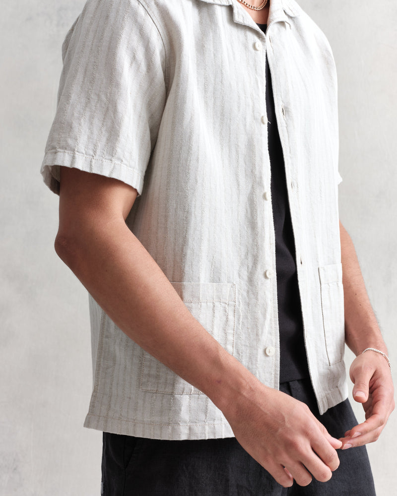 wax london Ren Shirt Beige Linen Stripe