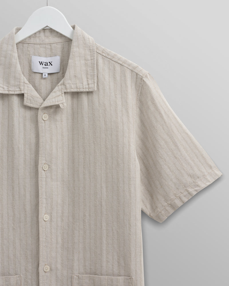 wax london Ren Shirt Beige Linen Stripe