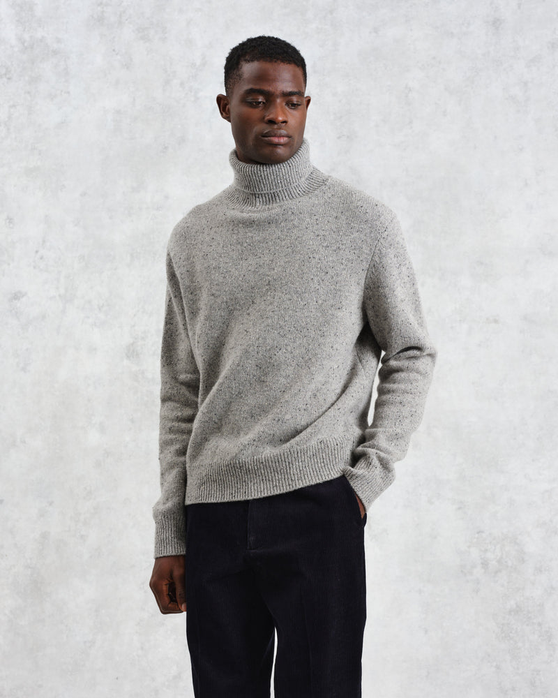 wax london Ridgeway - Grey Donegal Roll Neck Jumper