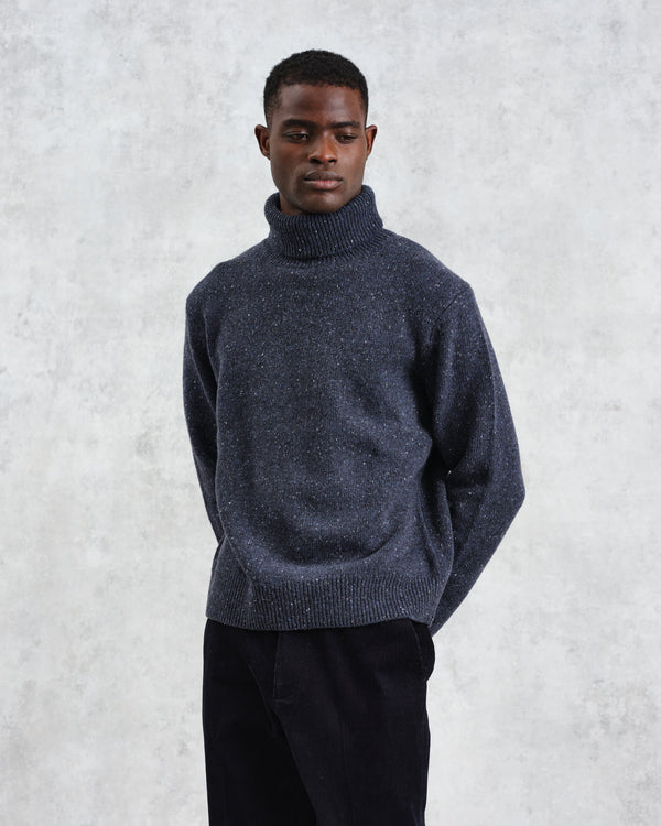 wax london Ridgeway - Petrol Blue Donegal Roll Neck