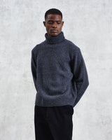 wax london Ridgeway - Petrol Blue Donegal Roll Neck Jumper