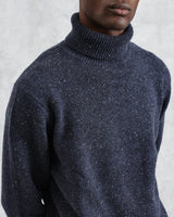 wax london Ridgeway - Petrol Blue Donegal Roll Neck Jumper