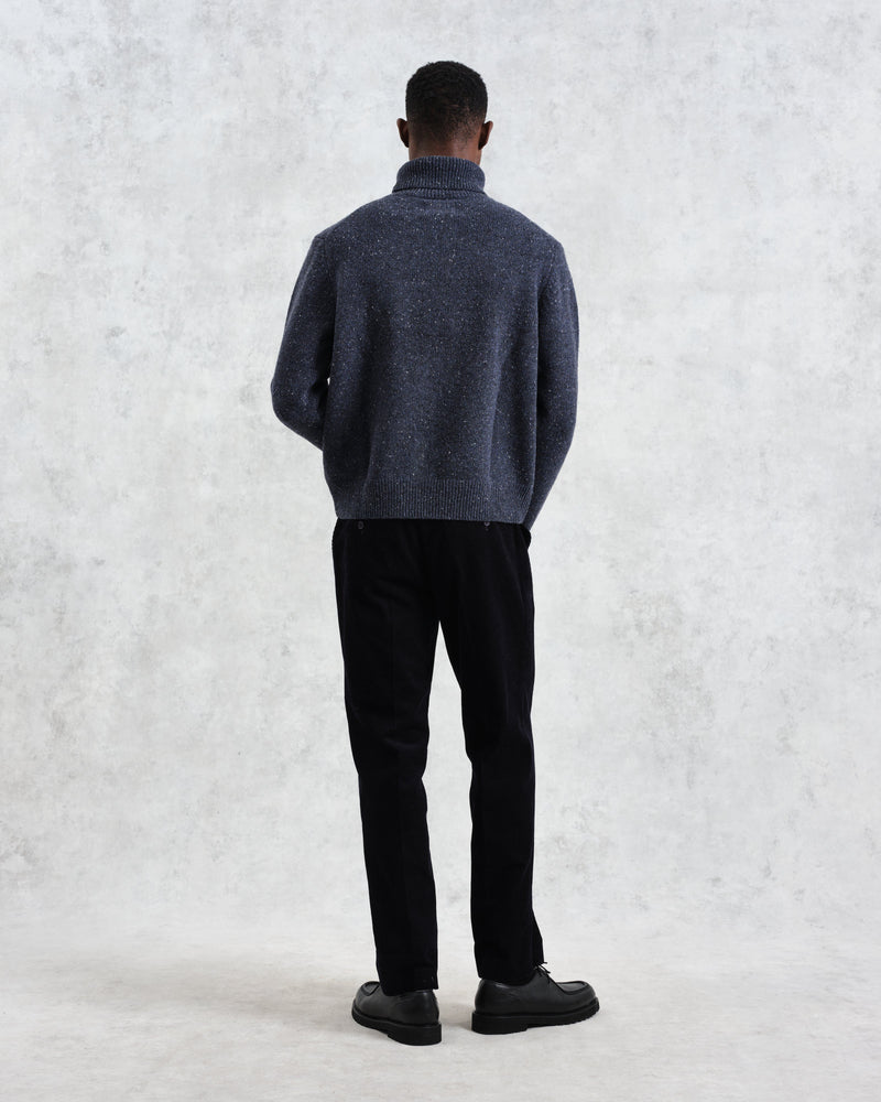 wax london Ridgeway - Petrol Blue Donegal Roll Neck Jumper