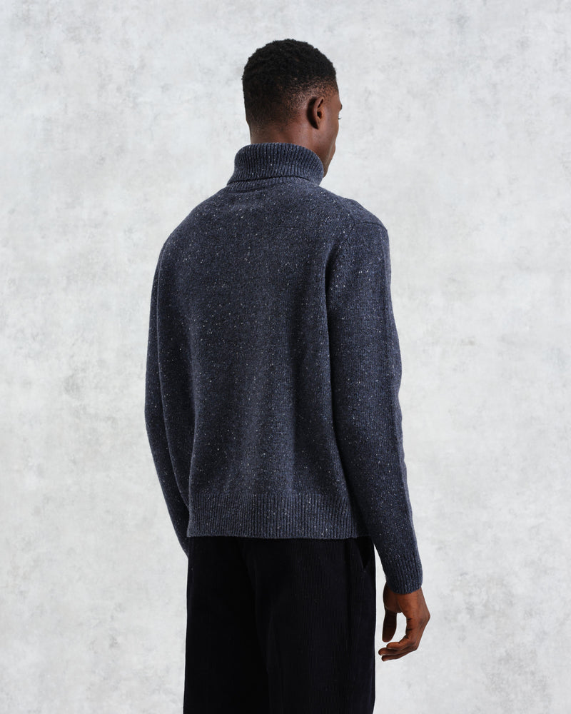 wax london Ridgeway - Petrol Blue Donegal Roll Neck Jumper