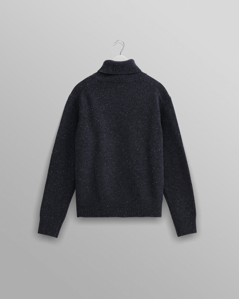 wax london Ridgeway - Petrol Blue Donegal Roll Neck Jumper