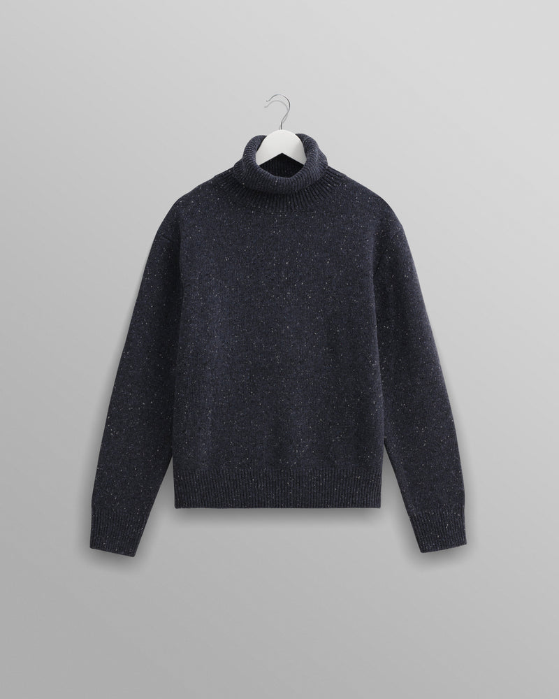 wax london Ridgeway - Petrol Blue Donegal Roll Neck Jumper