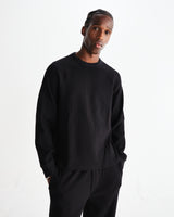 wax london men's Riley - Black Structured Waffle Crewneck Jumper