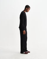 wax london men's Riley - Black Structured Waffle Crewneck Jumper
