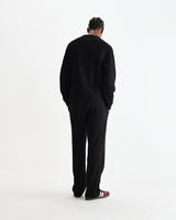 wax london men's Riley - Black Structured Waffle Crewneck Jumper