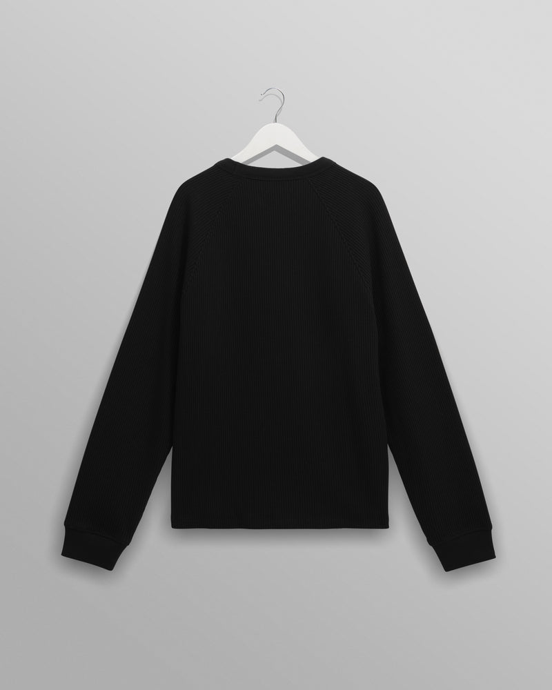wax london men's Riley - Black Structured Waffle Crewneck Jumper