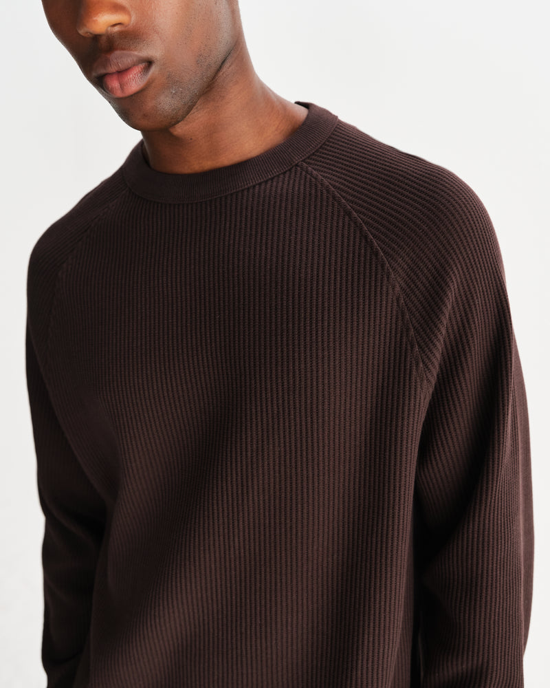 wax london men's Riley - Dark Brown Structured Waffle Crewneck Jumper