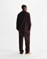 wax london men's Riley - Dark Brown Structured Waffle Crewneck Jumper