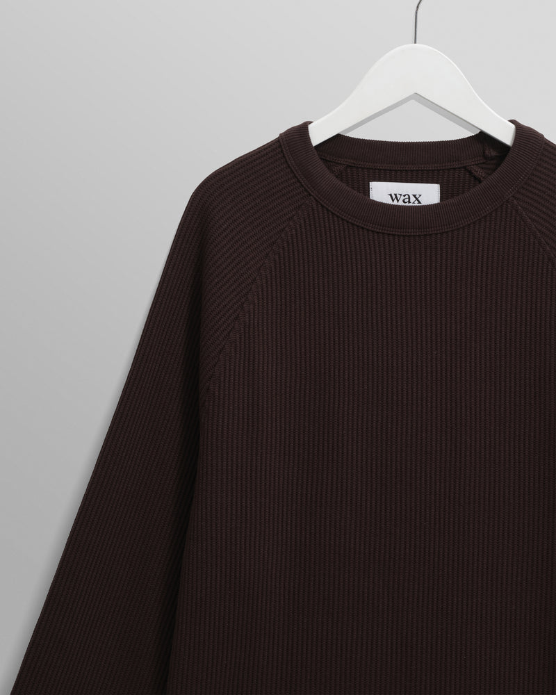 wax london men's Riley - Dark Brown Structured Waffle Crewneck Jumper