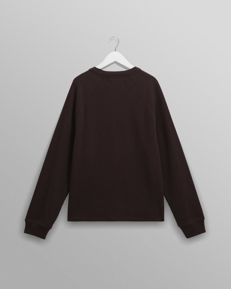 wax london men's Riley - Dark Brown Structured Waffle Crewneck Jumper