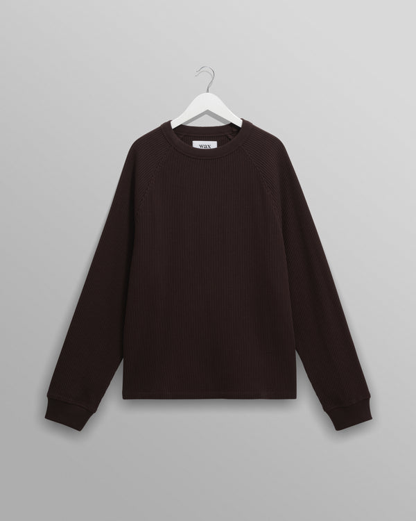 wax london men's Riley - Dark Brown Structured Waffle Crewneck Jumper