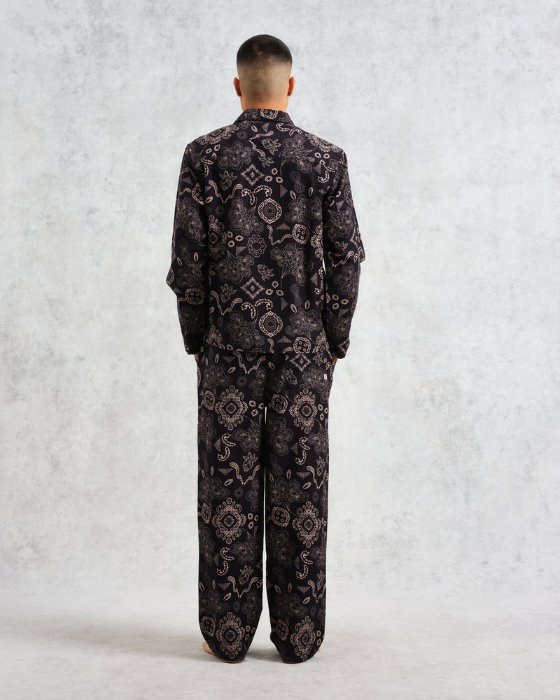 wax london Ripley Lounge Shirt Black/Beige Floral Paisley