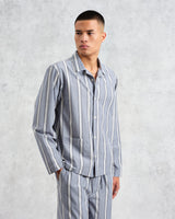 wax london Ripley Lounge Shirt Blue/Ecru Oxford Space Stripe