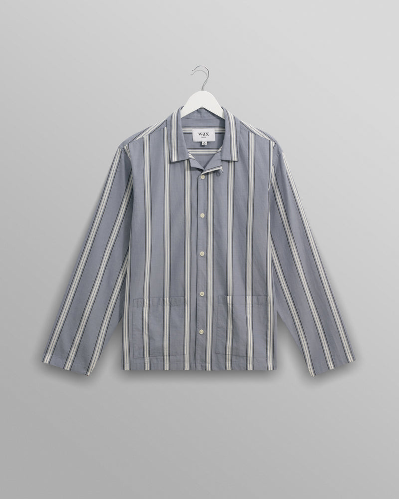 wax london Ripley Lounge Shirt Blue/Ecru Oxford Space Stripe