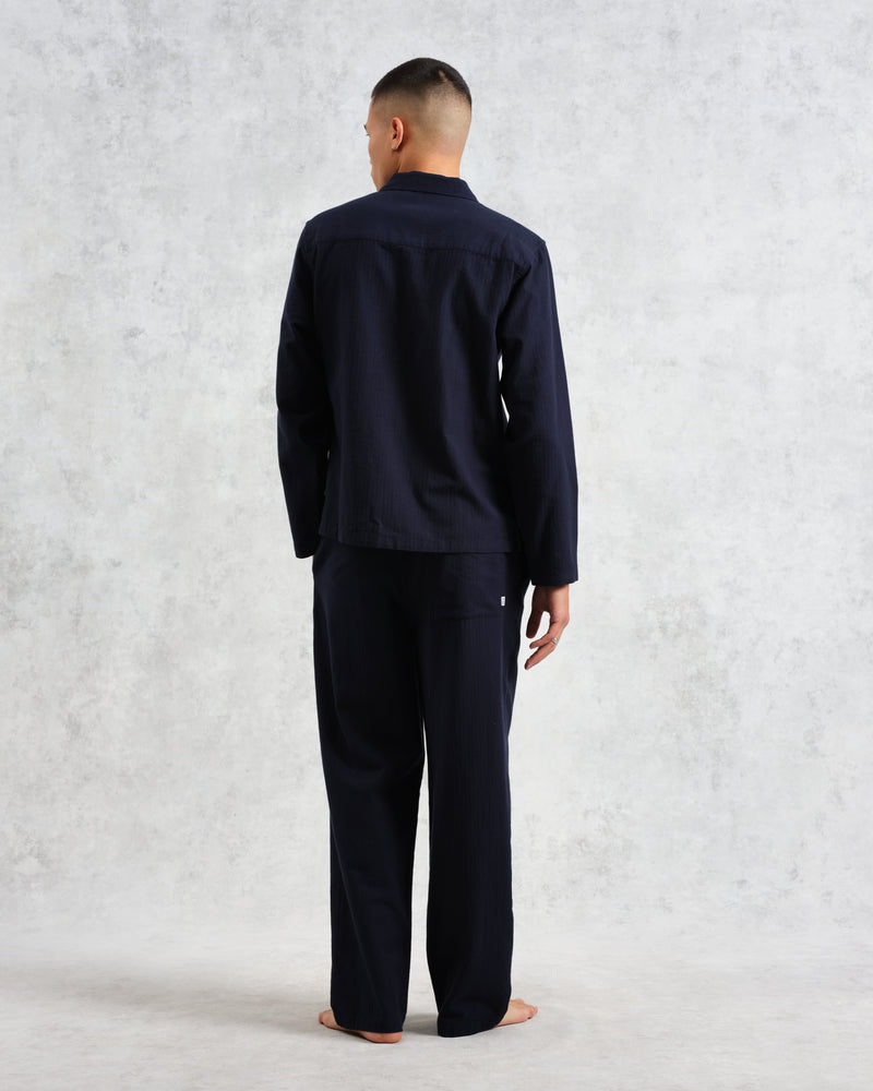 wax london Ripley Lounge Shirt Navy Brushed Herringbone