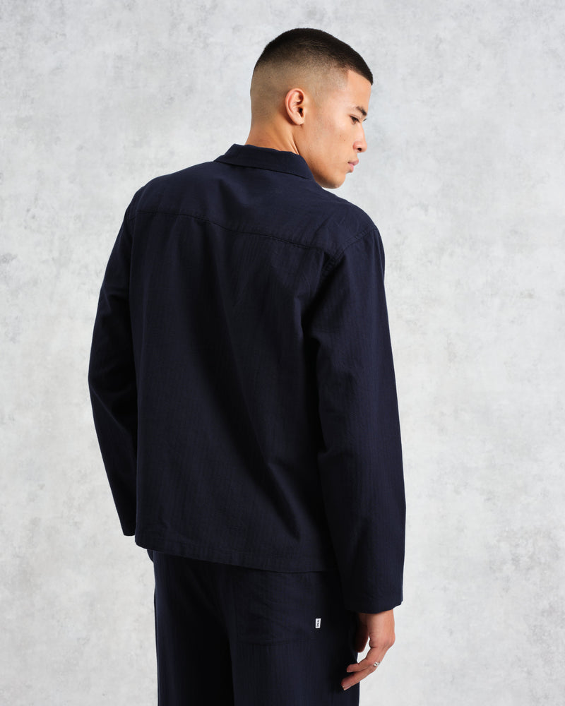 wax london Ripley Lounge Shirt Navy Brushed Herringbone