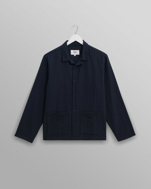 wax london Ripley Lounge Shirt Navy Brushed Herringbone